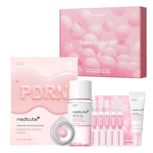 medicube Salmon DNA PDRN Trial Kit | Glass Glow Mini Skincare Set with Toner, Serum & Sheet Mask for Hydrating, Firming, Moisturizing |Gift & Travel Essentials for Women & Girls | Korean Skincare