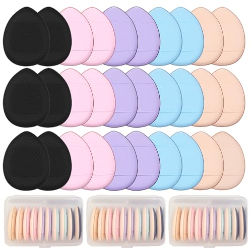 30 Pcs Mini Powder Puff & mini makeup sponge Set£¬with Storage Box - setting powder puff, Dual-Use (Dry/Wet) for Foundation, Concealer & Eyeshadow - Soft.Finger powder puff&makeup puff£¬ Makeup Sponge