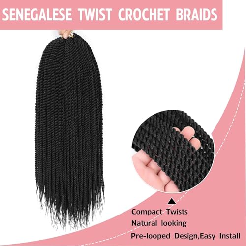 Senegalese Twist Crochet Hair-8 Packs 22 Inch Senegalese Twist Crochet Braids For Women, Black Pre Looped Pretwisted Crochet Braids, Synthetic Crochet Twist Hair (22in,1B#)