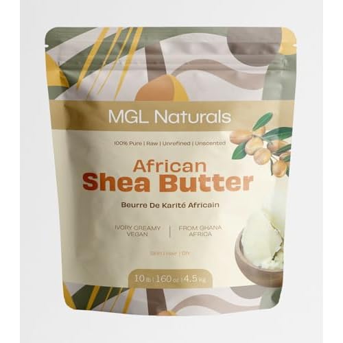 MGL Naturals Raw African Shea Butter Ivory 10 lb, 100% Pure and Unrefined. Nourish and moisturize skin and hair. Use alone or DIY recipes. From Ghana, West Africa. (10 lb)