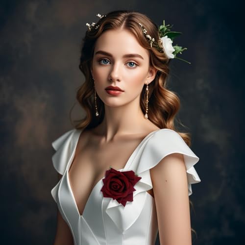 3 Pcs Rose Flower Hair Clip Rose Brooch Flamenco Dancer Hairpin Mexican Hair Accessories for Woman Girls Wedding Party Mother's Day Halloween Costume (2 Styles) (Dark Red)
