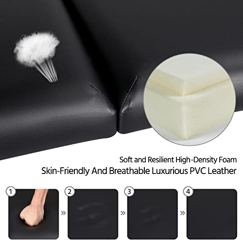 Yaheetech Massage Tables Portable Tattoo Table Adjustable Lash Bed Aluminium 3 Folding Spa Bed with Non-Woven Bag 28 inch Wide Black