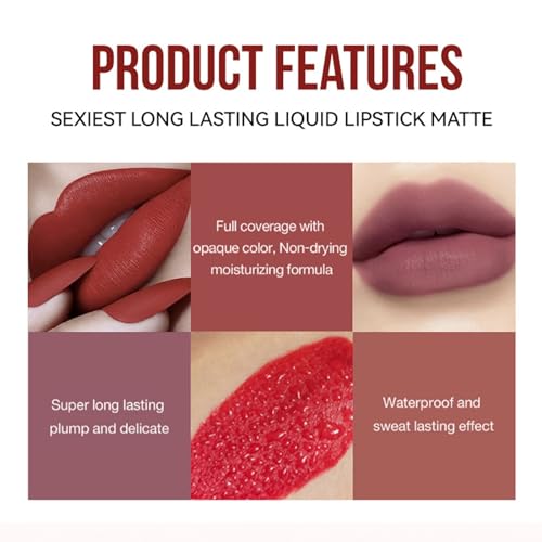 Matte Liquid Lipstick Makeup Set, 3Pcs Long Lasting Smudge Proof Lip Gloss Set, High Pigmented Velvety Nude Red Lip Stain Lip Makeup Gift Sets for Girls and Women