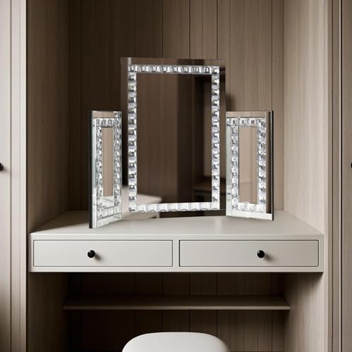 Silver Trifold Mirror -Hollywood Large Vanity Trifold Makeup Mirror, 3 Side Folding Tabletop Mirror £¬Braiding Hair, Makeup 360¡Æ Way