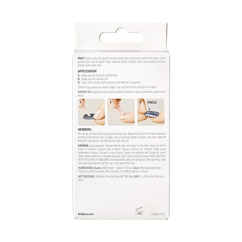 KISS Voguish Fantasy, Press On Nails, Nail glue included, 'Glam and Glow', White, Short Size, Squoval Shape, Includes 28 Nails, 2g glue, 1 Manicure Stick, 1 Mini File