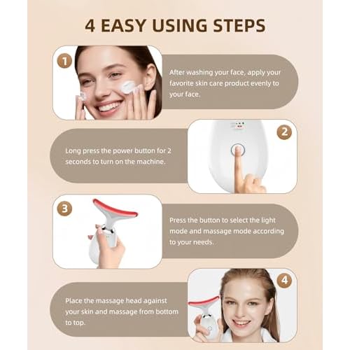 7 Color Face and Neck Massager Light Therapy, Red Light Based Facial Massager for Skin Care, Firming, Smoothing (White)