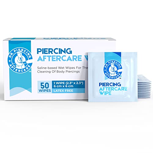 Dr. Piercing Aftercare Wipes ? Piercing Aftercare | Saline Solution for Piercings - Keloid Bump Ear Piercing Cleaner ? Ears Lips Belly Nose Piercing Bump - Piercing Hole Cleaner (50 Count)