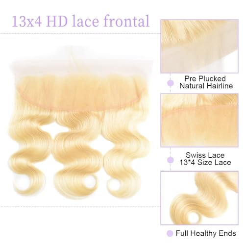 613 Frontal 13x4 Frontal Human Hair Blonde Ear To Ear Frontal Closure 12A Grade Brazilian Virgin Remy Human Hair 10 Inch