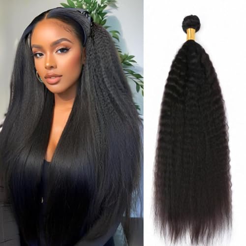 12A Human Hair Bundles 16 18 20 Inch 3 pcs Kinky Straight Bundles Human Hair 100% Unprocessed Brazilian Remy Virgin Hair Extensions Raw Quick Weave Sew In Glossy Billion Hair Bundles Natural Black