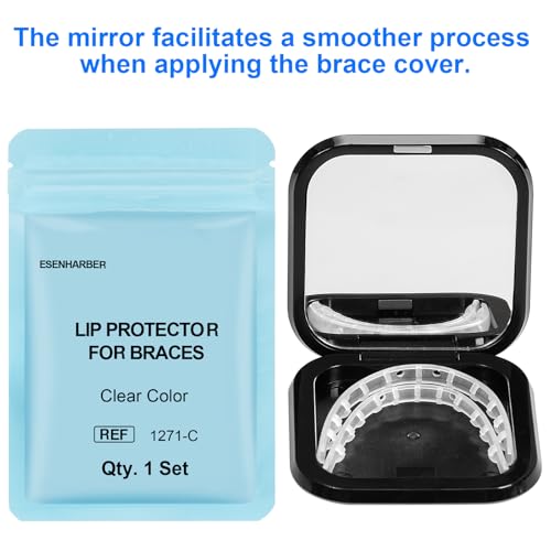 Comfort Cover for Braces, Lip Protector Mouth Guard Lip Cushion Teeth Shield Bumper for Brackets, Aligner, Dental Wax Alternative, Hard and Rigid Clip, in Portable Storage Case with Mirror