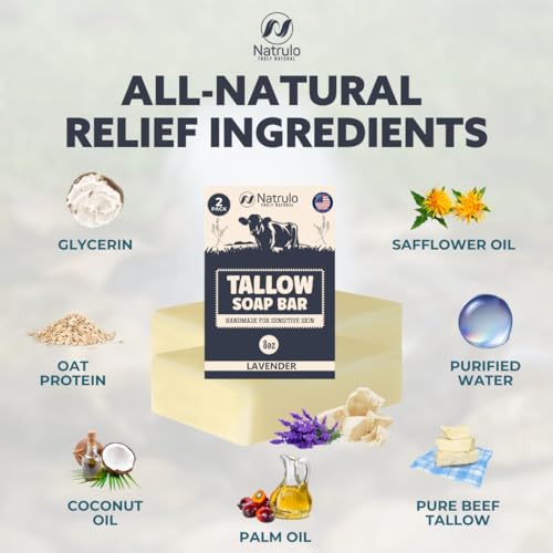 Beef Tallow Soap Bar ? All Natural Grass Fed Tallow Soap Lavender ? Moisturizing Face & Body Wash Great for Eczema, Dry, Itchy, Sensitive Skin ? Handcrafted Bath Soap for Adults, Kids, Made in USA