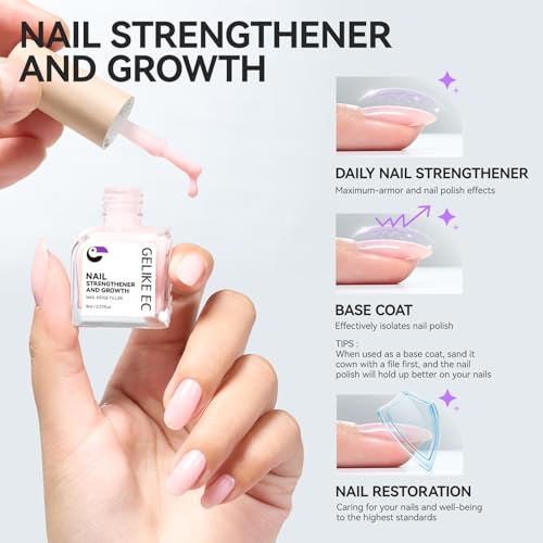Nail Ridge Filler For Damaged Nails: Gelike ec 8 in 1 Nail Strengthener for Thin Nails and Growth,Protein Nail Ridge Filler with Top Coat Free