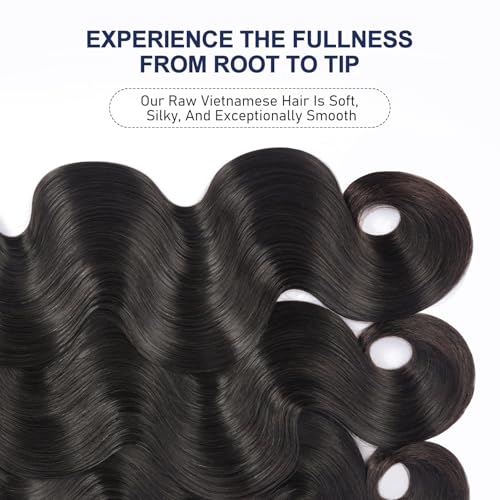 Raw Bundles Human Hair Body Wave, Bleachable & Dyeable, No Shedding, No Tangles, 15A Raw Vietnamese Hair Bundles, 18 Inch, 3X Longer Lifespan