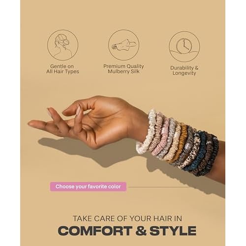 SUNDAYSILKS¢â Luxurious Mulberry Silk Scrunchies for Women & Girls | No-Slip, Silky Hair Ties for Natural, Curly, Thin or Thick Hair | Gentle Hold for Ponytails & Sleep | Mini to Large Sizes [6 Pack]