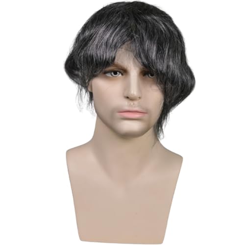 HD Lace Men¡¯s Toupee 8x10 Inch 100% European Virgin Human Hair 6 Inch Length Medium Light Density Hair System for Men 1B Black with 20% gray hair