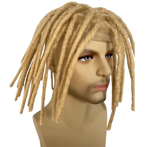 12inch Transparent Full Lace Base Afro Dreadlock Extensions Toupee For Men and Women, 0.6cm Loc Extensions Human Hair Dreadlock 10x8inch #613 Blonde Color
