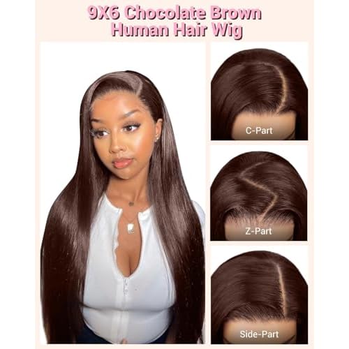 26 Inch Chocolate Brown Lace Front Wig Human Hair 220 Density 9x6 HD Lace Brown Wear and Go Glueless Wigs Pre Plucked Pre Cut Dark Brown Wig Human Hair Straight Glueless Wig for Women