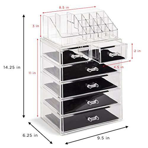Sorbus Acrylic Makeup Organizer Set, 6-Drawer Vanity & Countertop Cosmetic Storage with Small & Wide Compartments, Clear Makeup Storage for Brushes, Lipsticks, Jewelry ? Holiday Gift for Women & Teens