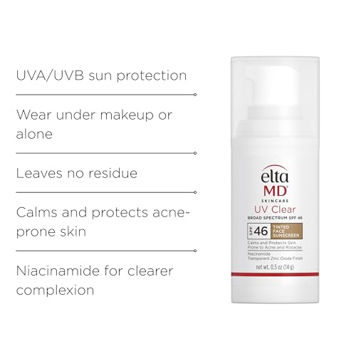 EltaMD UV Clear Tinted Face Sunscreen, SPF 46 Oil- Free with Zinc Oxide, Dermatologist Recommended