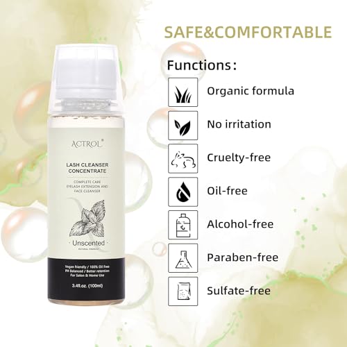Eyelash Shampoo Concentrate 100ml Lash Extensions Cleanser Concentrate Unscented Natural Foaming Shampoo DIY Wash for Extensions Lashes with Salon Home Care-Makes 60ml Bottles