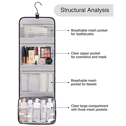 Relavel Travel Hanging Toiletry Bag for Men Women Travel Kit Shaving Bag Waterproof Large Makeup Bag Wash Bag Makeup Organizer Cosmetic Case for Bathroom Shower Black