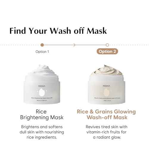 MIDHA RICE & MIXED GRAINS GLOWING WASHOFF MASK, 3.5oz/100g, Gentle Exfoliation, Glow & Smooth Texture, Rough Texture, Pore Clearing, Nourishing, Rice Enzyme, Wash off Pack