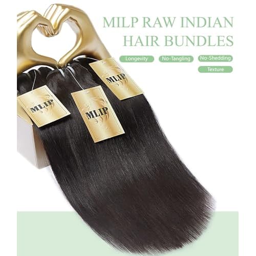 MLIP Raw Bundles Human Hair Straight, No Tangle Shedding, Keep Texture Silky Soft After Multiple Washes, 15A Raw Indian Hair Bundles 22 Inches, Triple Lifespan 3X