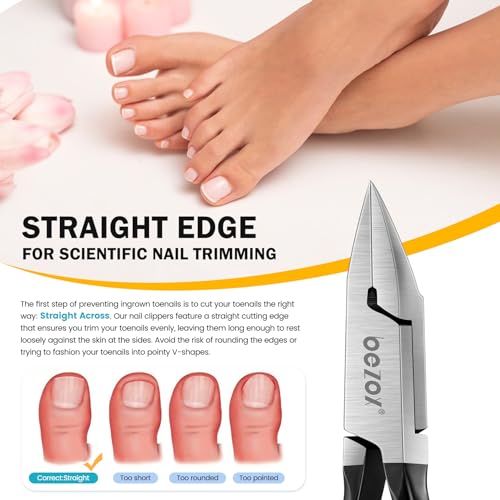 BEZOX Straight Blade Toenail Clippers - Wide Open Pointed Jaw Toe Nail Clippers for Seniors Thick Toenails, Precision Grooming Toenail Scissors for Ingrown Nails - Black