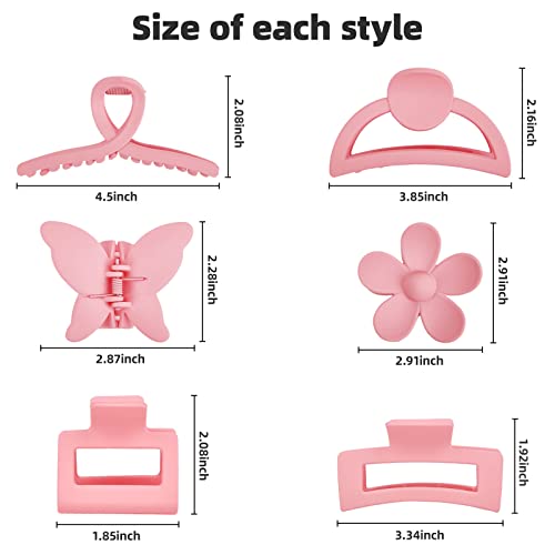 Pink Hair Clips, 6 Pack Cute Hair Clips for Thin Thick Hair 1.85-4.5 Inch Matte Non Slip Jaw Clips Flower Banana Butterfly Claw Clips Hair Accessories for Women and Girls¡¦