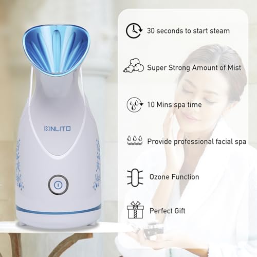 Facial Steamer Ionic Face Steamer for Home Facial, Warm Mist Small Facial Steamer for Deep Cleaning Unclog Pores with Blackhead Remover, Aromatherapy Kit for Personal Home SPA (Blue)