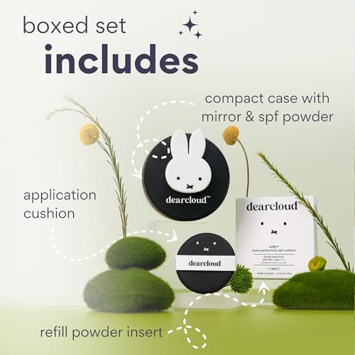dearcloud Miffy Dear Sun Tone Perfecting SPF Cushion Refill Set SPF 50+ ? Color Adapting Sunscreen, Korean Sunscreen SPF 50 (.53 oz)