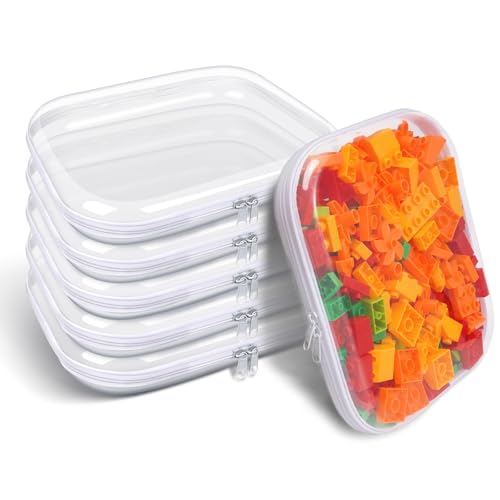 Clear Hard Plastic Zipper Case,Transparent Double Zippers Hard Pouch with 6pcs,Portable Travel Organizer Bin for Toy Storage