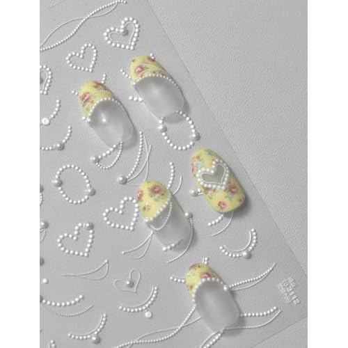 Rhinestones Pearls Nail Stickers 5D Embossed ? Premium Salon-Quality Nail Charm Accessories, Easy Application & Self-Adhesive Pearl Chains for DIY Manicure, Nail Art, Press on, Home or Salon Use