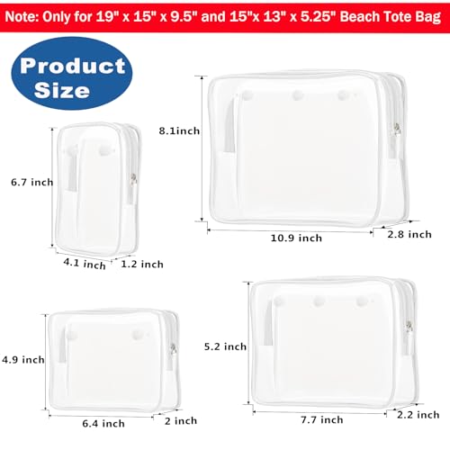 Clear Insert Bag Accessories for Beach Tote Bag, Clear Travel Storage Inner Pouch for Cosmetic, Toiletry & Makeup Brush Organizer Divider