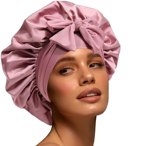 Silk Bonnet for Women, Satin Bonnet for Sleeping, Large Sleep Cap with Elastic Tie Band for Curly Hair