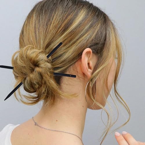 60 PCS Vintage Wooden Hair Sticks, Pencil Hair Pins, Black Chopstick Bun Clips for Women and Girls, Decorative Hairstyle Holder (with Hole)