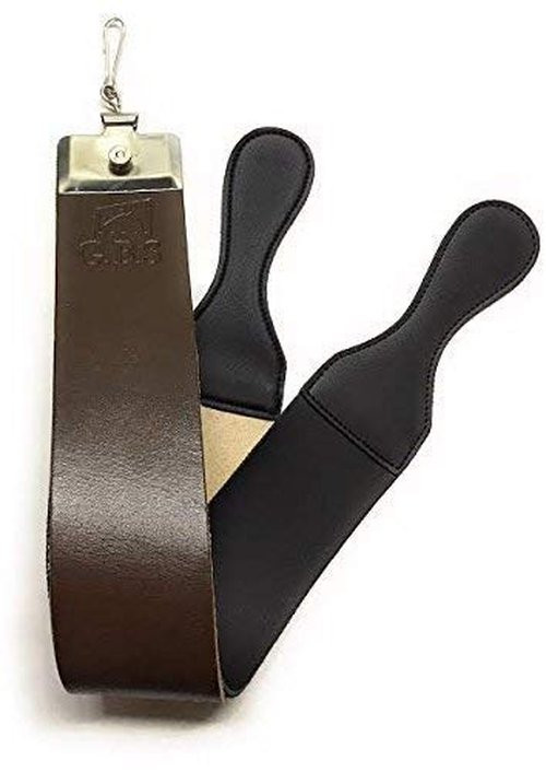 G.B.S Straight Razor Leather Strop 2.5" x 23.5" Cow Hide Dual Straps with Swivel Clip + 22 ML Strop Paste Leather Dressing to Maintain Strop - Made in USA