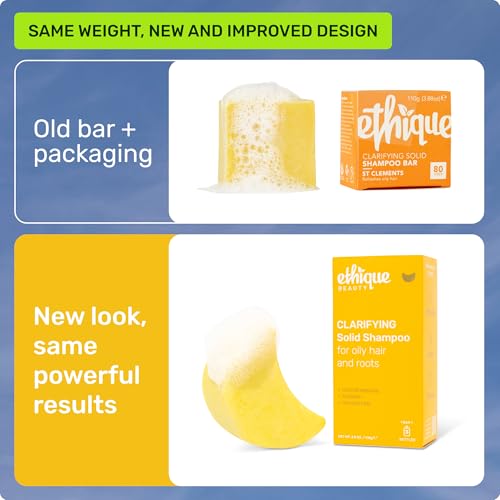 Ethique Clarifying Shampoo Bar for oily hair with Castor Oil - Plastic-Free, Vegan, Cruelty-Free, 3.88 oz - Formerly St. Clements