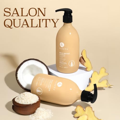 Luseta Rice Water Shampoo and conditioner Set Strengthening & Nourishing Revitalizes Shine for All Hair Types Hydrating & Frizz Control for Women and Men 16.9oz*2