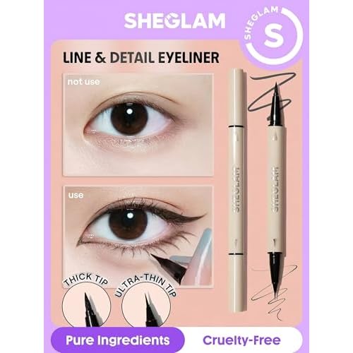 SHEGLAM Multi-Tasker Line & Detail Eyeliner Pen-Black 2 In 1 Waterproof Double Head Liquid Eyeliner Pencil