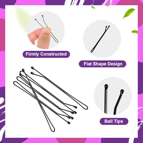 2.2 Inch Black Hair Bobby Pins Metal Clips Flat Straight Ball Tips Non-slip Decorative Long Short Women Girls Nickel Free Hairdressing Wedding Accessories with Case 100 PCS