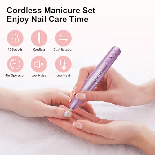 Nail Drill, Cordless Electric Nail Drill Machine for Acrylic Nail, Rechargeable Portable with Max 20000 RPM, 12 in 1 Kit Electric Nail File Efile Present for Beginner and Professional (Pink)