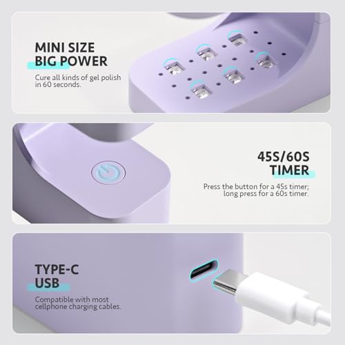 GAOY Mini UV Light for Gel Nails, Small Curing Light with 2 Timers, U-Shaped LED Nail Lamp for Fast Curing, Purple