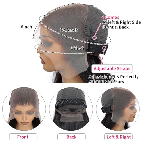 HD Transparent Straight Lace Front Wigs Human Hair Pre Plucked Pre Cut 200 Density Straight Frontal Wigs For Women Glueless Straight Lace Front Wig (13x6 Straight Lace Front Wigs Human Hair, 24 Inch)