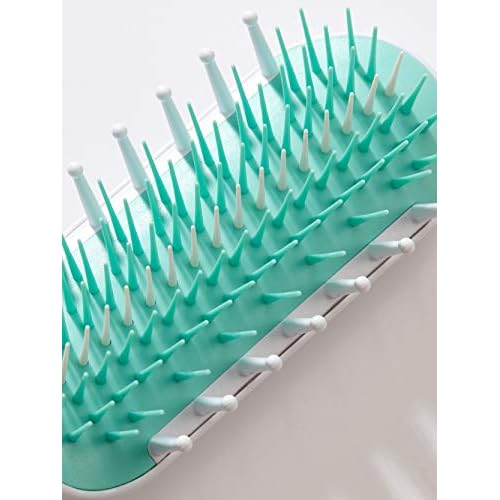 Frida Baby Thick or Curly Hair Detangler Brush for Kids, Toddler Hairbrush Detangles Knots Without Tears or Breakage, Comb Teeth and Bristle Design, White/Blue ,1 Count
