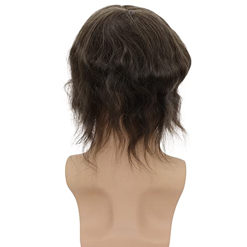 Men toupee Toupee for Men 0.06mm Ultra Soft Transparent Thin Skin All V-looped Natural Hairline Mens Hairpieces European Virgin Human Hair Systems Wigs 8x10 inches (#7 Lightest Brown Color)