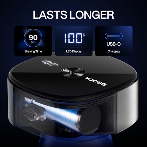 yoose Head Shavers for Bald Men, LED Display, IPX7 Waterproof, Wet/Dry Shave, USB-C Rechargeable Cordless Head Shaver, Ergonomic Design, 90 Mins Runtime Bald Shaver, Magnetic Head, Easy Clean, Silver