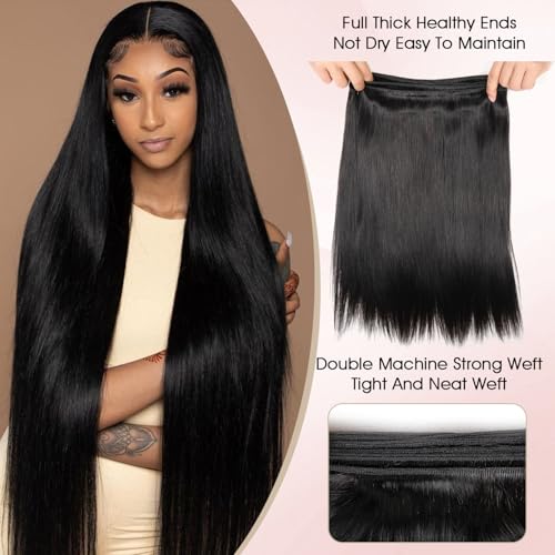 Human Hair Bundles,Straight 4 Bundles 22 24 26 28 Inch,16A Bundles Human Hair,100% Unprocessed Virgin Brazilian Hair Extensions Double Weft, Quick Weave Sew In Hair Bundle