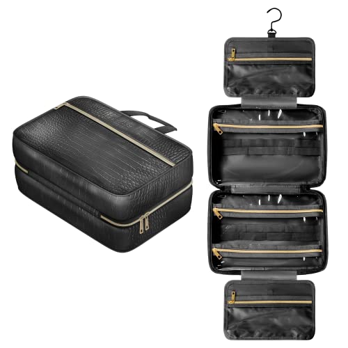Dot&Dot Spacious Leather Toiletry Bathroom Bag - Hanging Travel Toiletry Bag for Women - Men's & Women's Toiletries Makeup and Cosmetic Organizer for Traveling Women