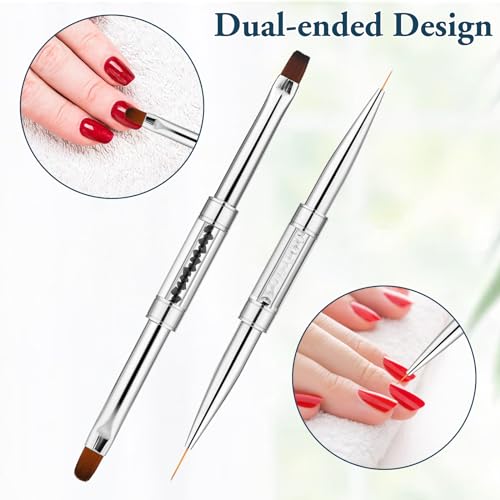 2pcs Hard Gel Nail Brush, French Manicure Brush French Tip Nail Gel Liner Brush, Builder Gel Brushes for Design Nails Dual-Ended Nail Design Brushes Rhinestone Handle Nail Brush Professional Nail Art